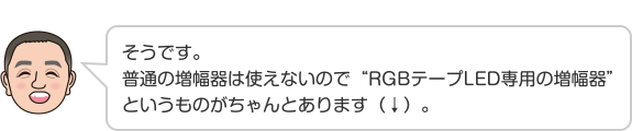 そうです。普通の増幅器は使えないので“RGBテープLED専用の増幅器”というものがちゃんとあります（↓）。