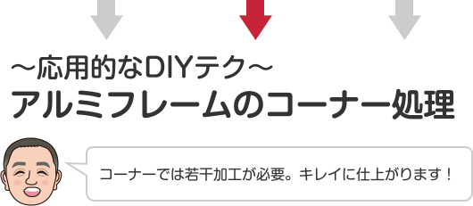 〜応用的なDIYテク〜アルミフレームのコーナー処理 コーナーでは若干加工が必要。キレイに仕上がります！