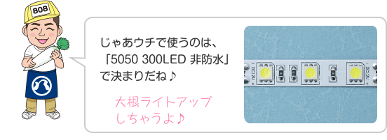 じゃあウチで使うのは、「5050 300LED 非防水」で決まりだね♪ 大根ライトアップしちゃうよ♪