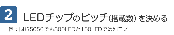 2 LEDチップのピッチ（搭載数）を決める 例：同じ5050でも300LEDと150LEDでは別モノ