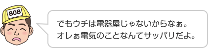 でもウチは電器屋じゃないからなぁ。オレぁ電気のことなんてサッパリだよ。